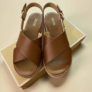 Michael Kors Sandals NEW Genuine Leather Platform Espadrille Brown Size 8.5